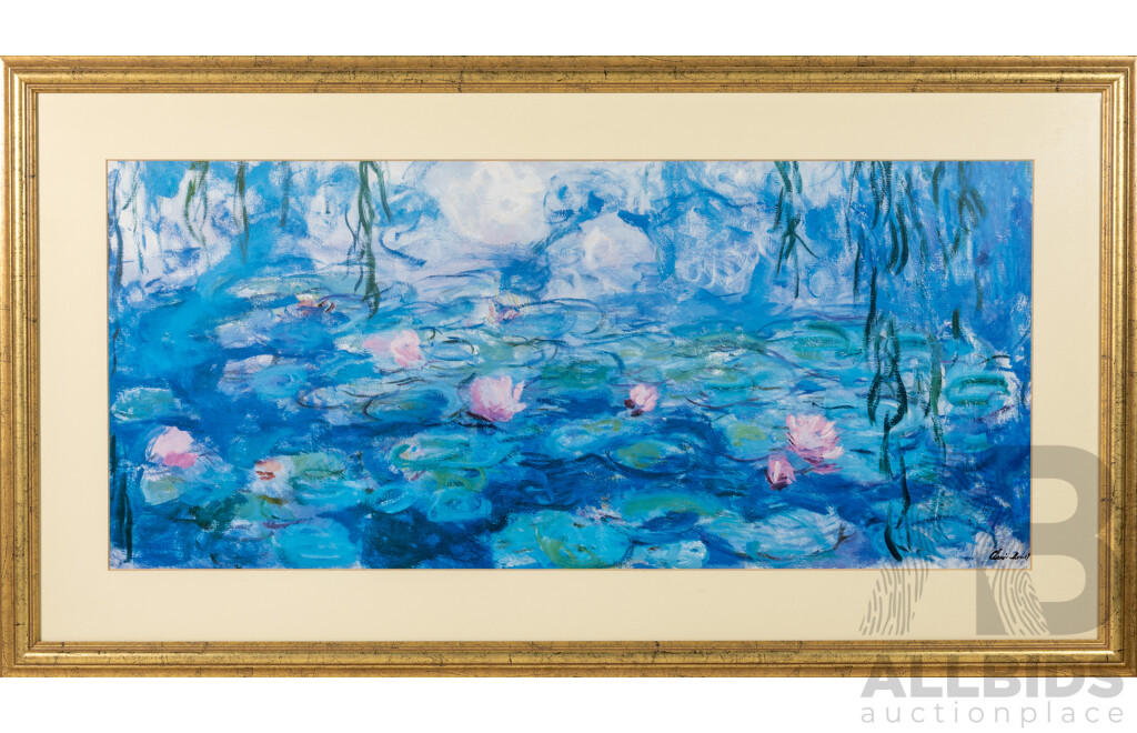 Claude Monet (19/20th Century, French, 1840-1926), Nympheas (1920), Reproduction Colour Print of Original c1920, 60 x 109 cm (frame)