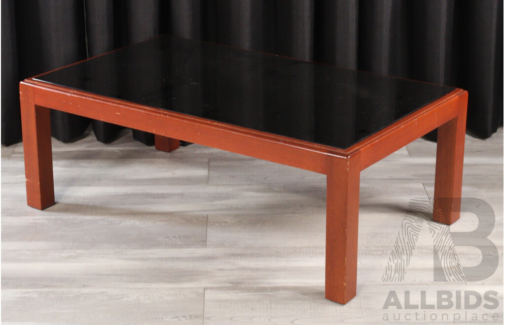 Timber Framed Coffee Table with Smokey Glass Top