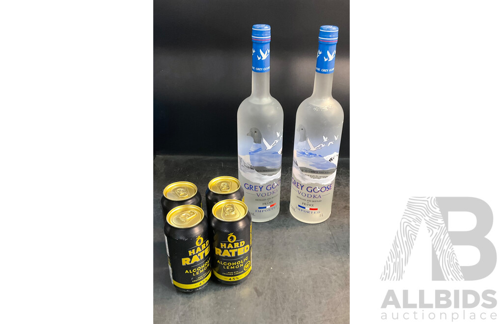 Grey Goose Vodka 1L X2 & Hard Rated Cans 375mL X4