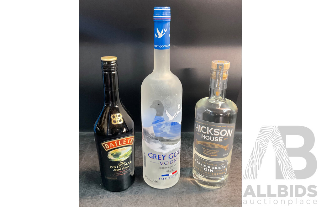 Grey Goose Vodka 1L & Hickson House Gin 700mL & Baileys' Irish Cream 700mL