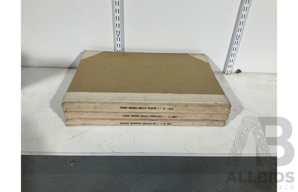 Three Vintage Bound Sydney Morning Herald Newspaper Archives Including December 1st to 12th 1964, February 1st to 13th 1965 March 1st to 13th 1965