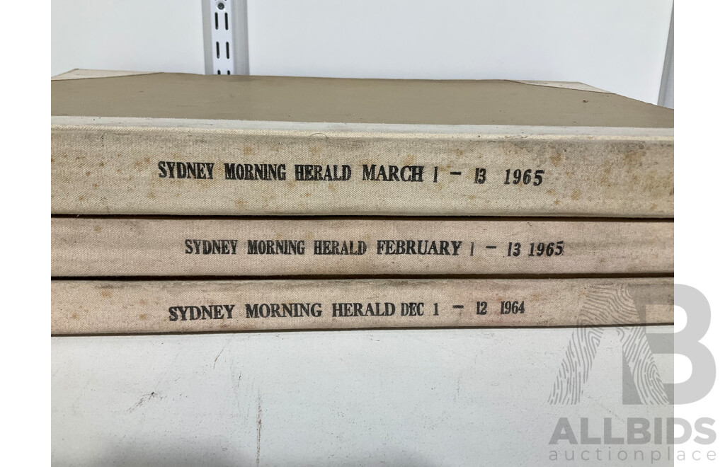 Three Vintage Bound Sydney Morning Herald Newspaper Archives Including December 1st to 12th 1964, February 1st to 13th 1965 March 1st to 13th 1965