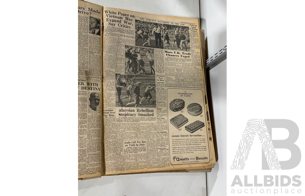 Three Vintage Bound Sydney Morning Herald Newspaper Archives Including December 1st to 12th 1964, February 1st to 13th 1965 March 1st to 13th 1965