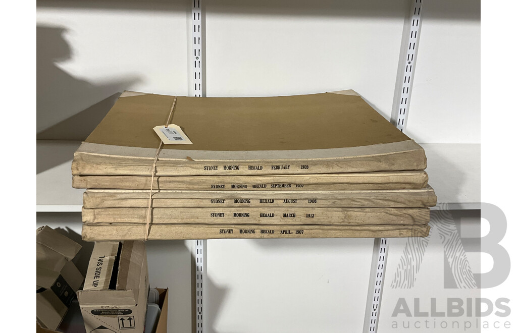 Three Antique Bound Sydney Morning Herald Newspaper Archives Including February 1905, August 1906, April 1907, September 1907, March 1912