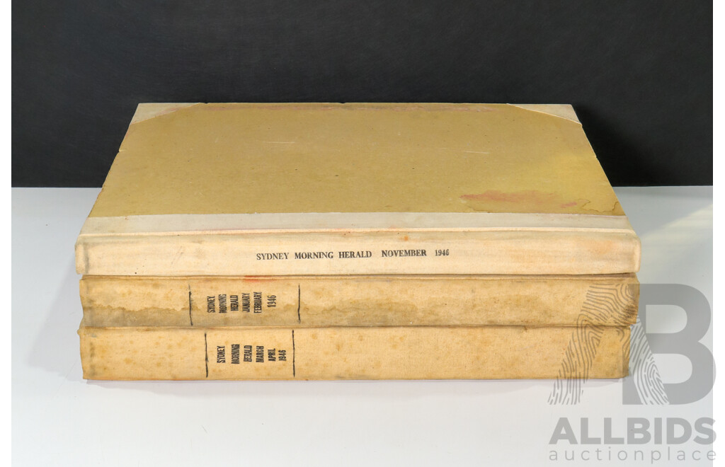 Three Books of 1946 Sydney Morning Herald News Papers Including Months January, February, March, April, November
