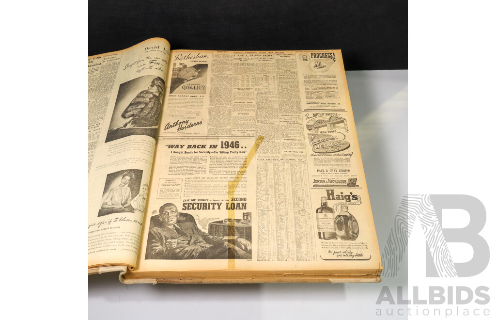 Three Books of 1946 Sydney Morning Herald News Papers Including Months January, February, March, April, November