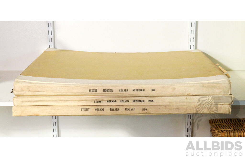 Three Vintage Bound Sydney Morning Herald Newspaper Archives Including January 1905, November 1908, November 1911