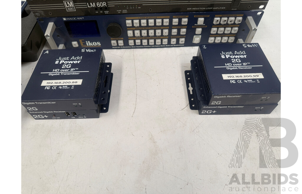 Audio Link Infinity Receiver/Transmitter + Gigabit Receiver/Transmitter + Analog Way RK-300 Remote Control Keypad for Switchers + LM60R Ampilifer + JAP Transmitter