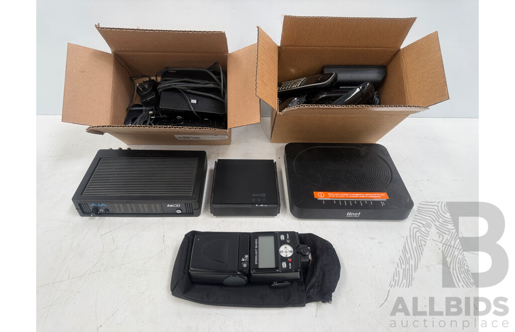 Nikon Flash + 2 Boxes of Household Portable Phones + Other Equipment