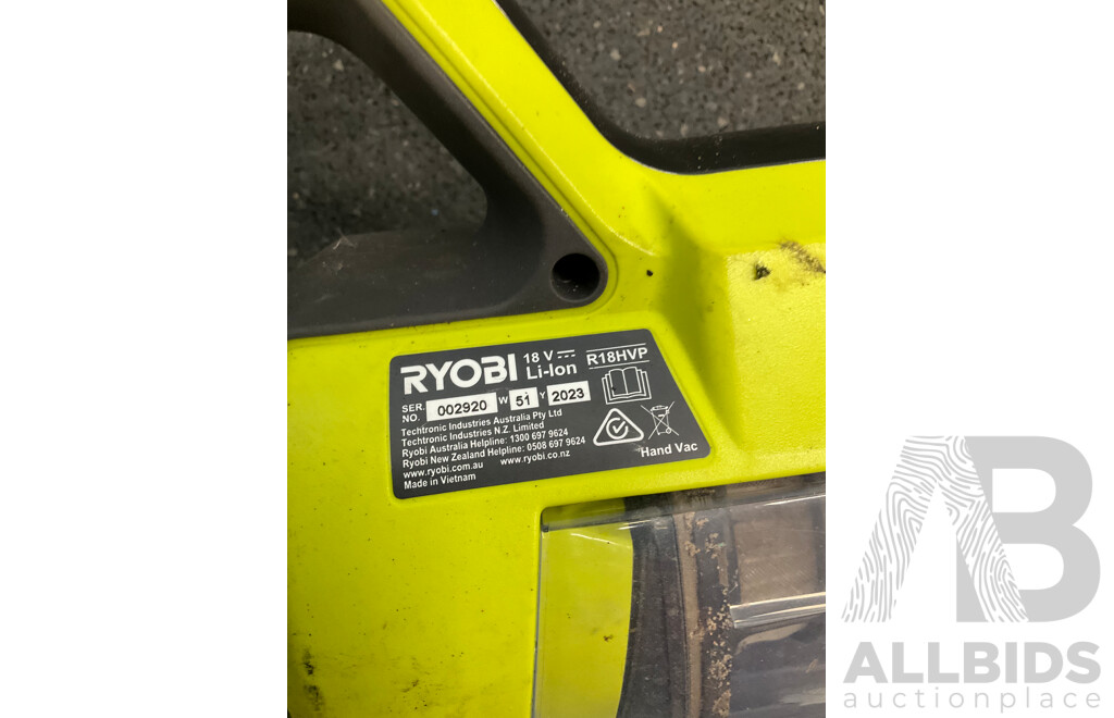 RYOBI ONE+ 18V Tools - Cordless Line Trimmer (OLT1830), Hand Vacuum (R18HVP), Drill Driver (R18DDP) and 4Ah Battery - Lot of 4