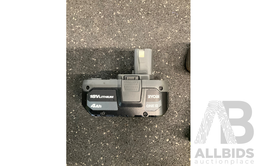 RYOBI ONE+ 18V Tools - Cordless Line Trimmer (OLT1830), Hand Vacuum (R18HVP), Drill Driver (R18DDP) and 4Ah Battery - Lot of 4