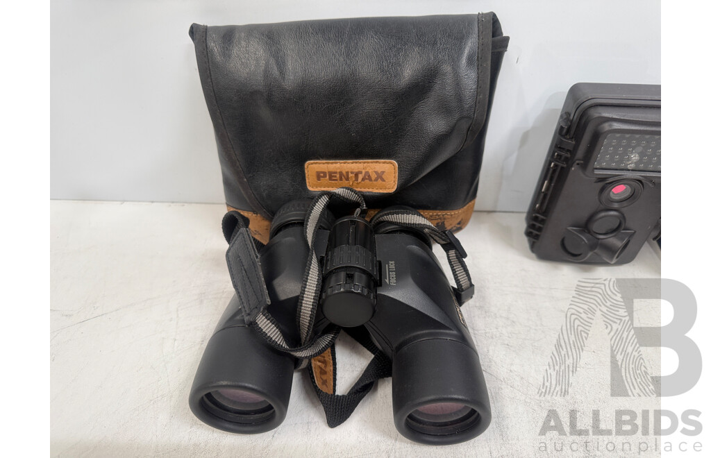 Pentax 8x40 PCF V Binoculars - Nextech 1080p Outdoor Trail Camera - Eschenbach Powerlux Magnifier
