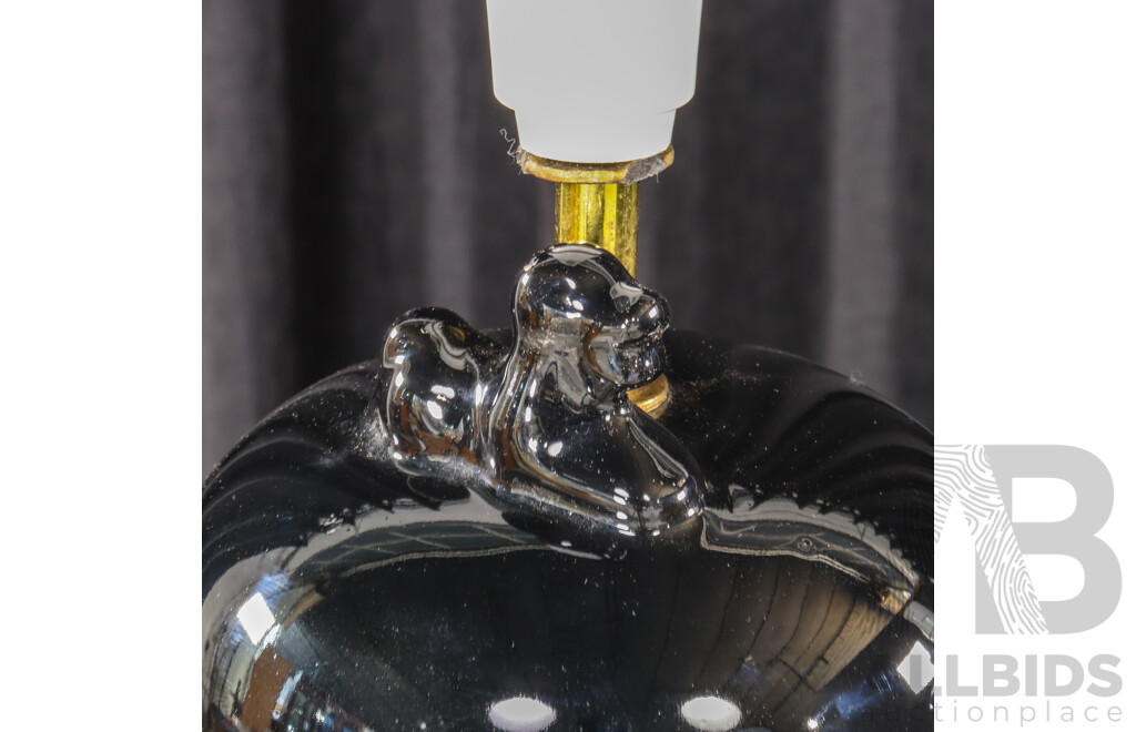 Pair of Large Black Glazed Ceramic Table Lamps