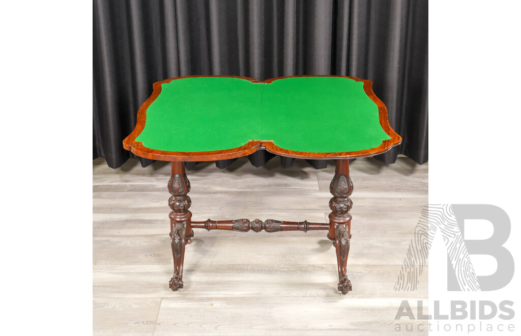 Victorian Bur Walnut Fold Over Card Table