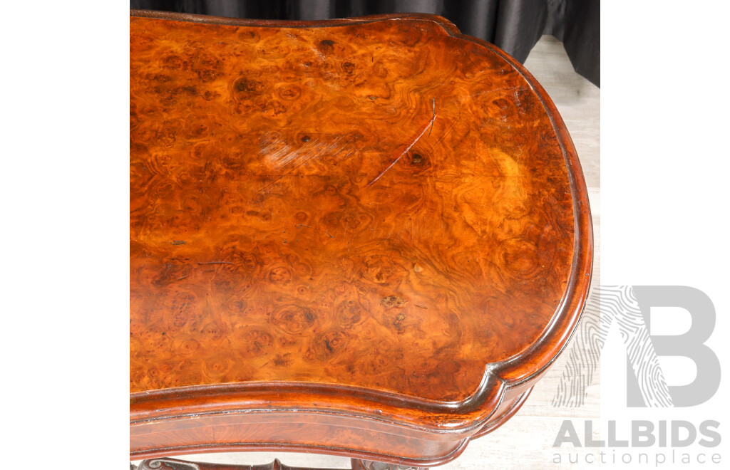Victorian Bur Walnut Fold Over Card Table