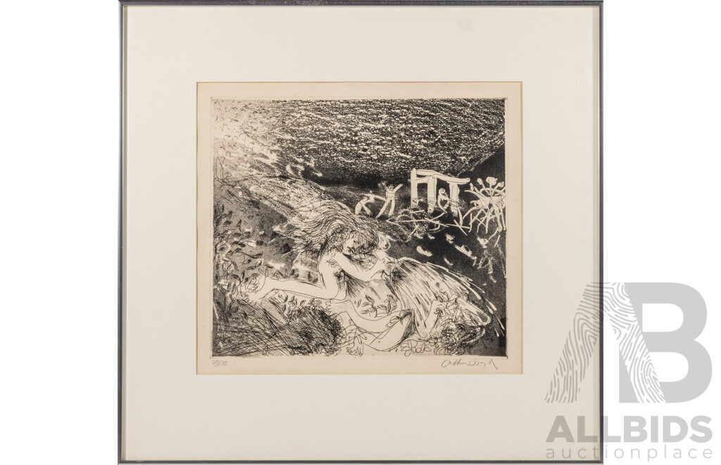 Arthur Boyd, (20th Century, Australian, 1920-1999), Lysistrata: Two Women Defend Themselves, Original Signed & Editioned Etching and Aquatint, 62 x 65 cm (frame)