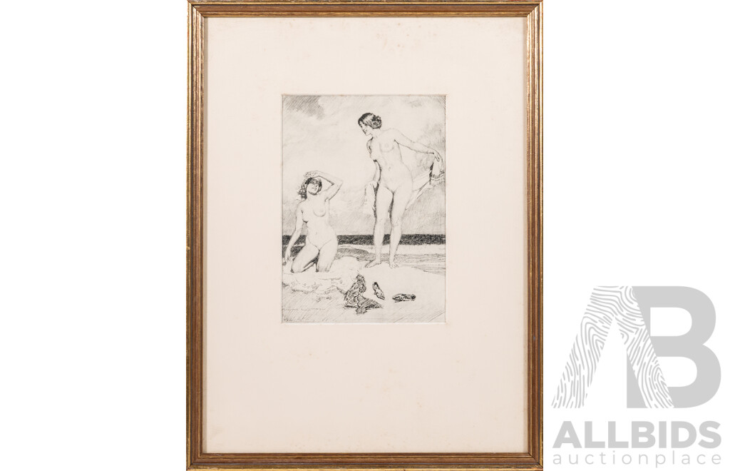 Norman Lindsay, (19/20th Centuries, Australian, 1879-1969), The Bathers, Lovely Limited Edition Vintage Print After Original Etching c1918), 43 x 33 cm (frame)