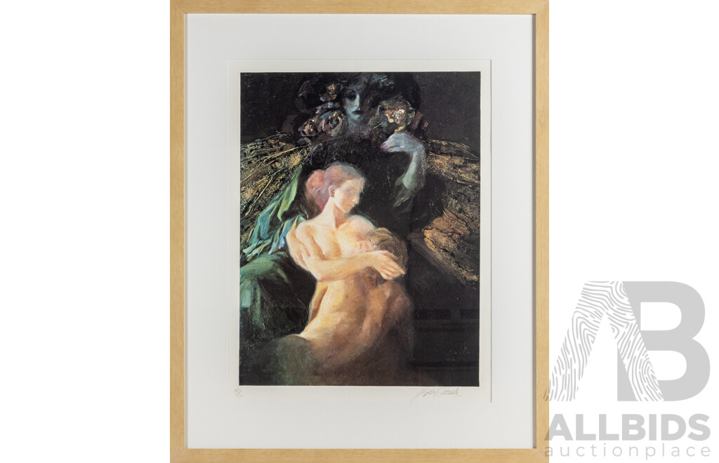 Emilia Castaneda Martinez (20th Century, Spanish, 1943-), Untitled - Embrace of Shadows, Original Signed & Editioned Lithograph, 71W x 86H cm (frame)