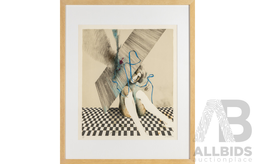 Tony Bass, (20th Century, American, 1943-), Checkers and Ribbon, Wonderful Limited Editioned & Signed Original Colour Lithograph, 86H x 71W cm (frame)