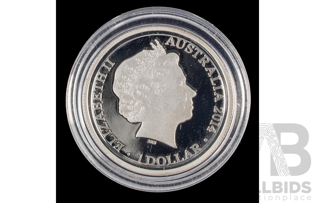 Australian RAM 2014 Silver Proof One Dollar Coin, Kangaroo at Sunet .999
