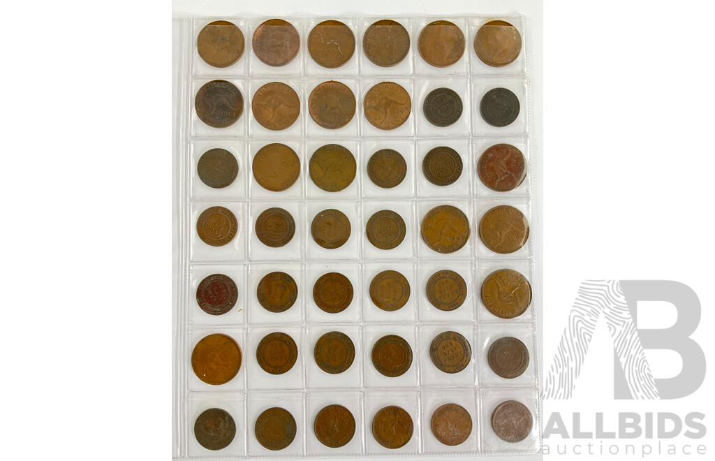 Collection of Australian KGV/KGVI/QE2  Pennies and Half Pennies, Examples Spanning 1911 to 1964 - 42 Coins