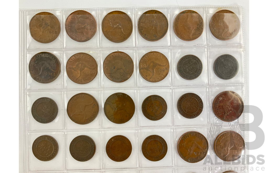 Collection of Australian KGV/KGVI/QE2  Pennies and Half Pennies, Examples Spanning 1911 to 1964 - 42 Coins