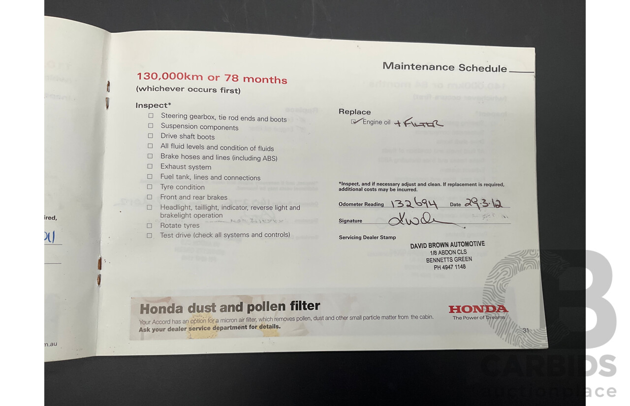 6/2006 Honda Accord V6 Luxury 40 MY06 Upgrade 4d Sedan Silverstone Metallic V6 3.0L