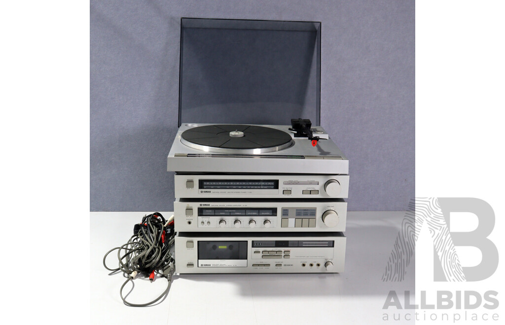 Vintage Yamaha Four Piece Component Hi Fi System Comprising P200 Semi Auto Turntable, T 05 Tuner, a 05 Amplifier & K 15 Stereo Cassette Deck