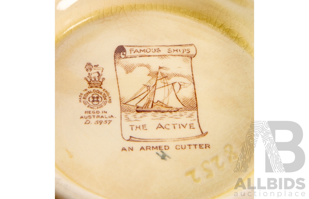 Pair Antique Royal Doulton Porcelain Large Footed Bowls in the Famous Ships Series, the Active