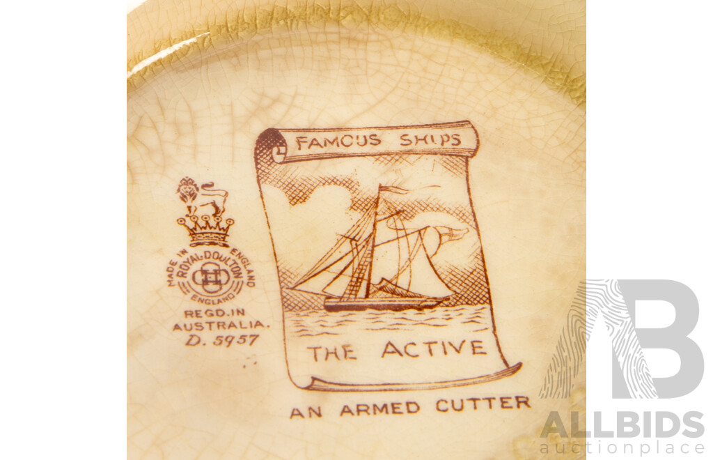 Pair Antique Royal Doulton Porcelain Large Footed Bowls in the Famous Ships Series, the Active