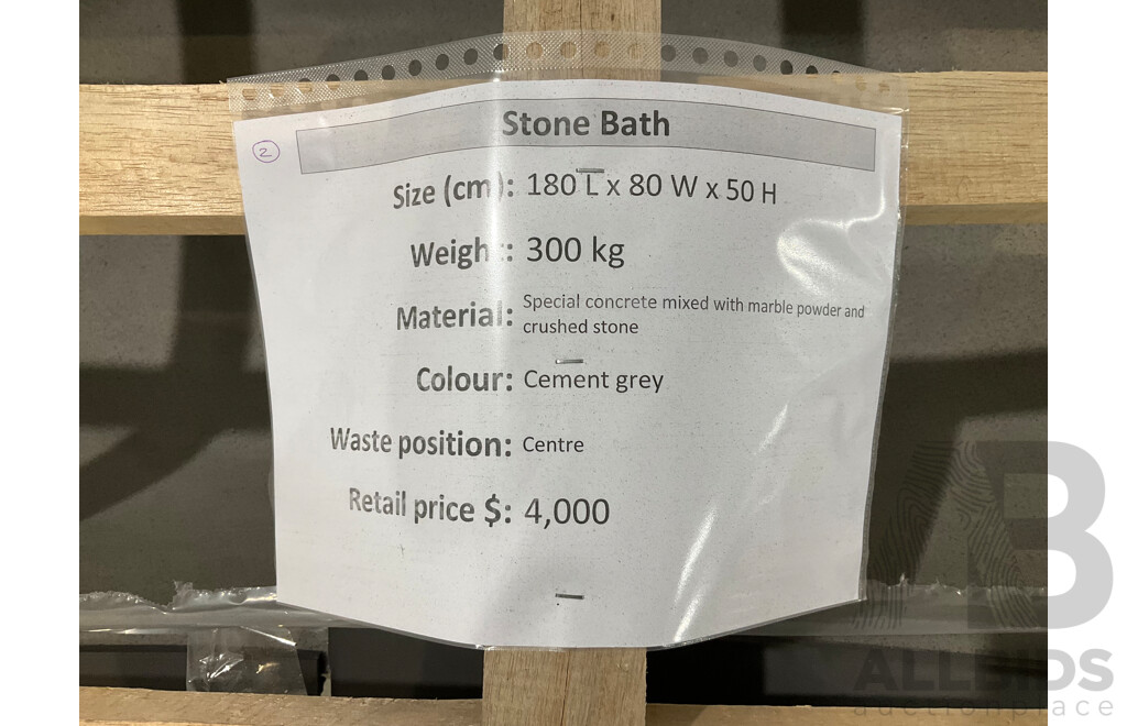 Stone Bath - Cement Grey (180L X 80W X 50H ) - ORP $4,000.00