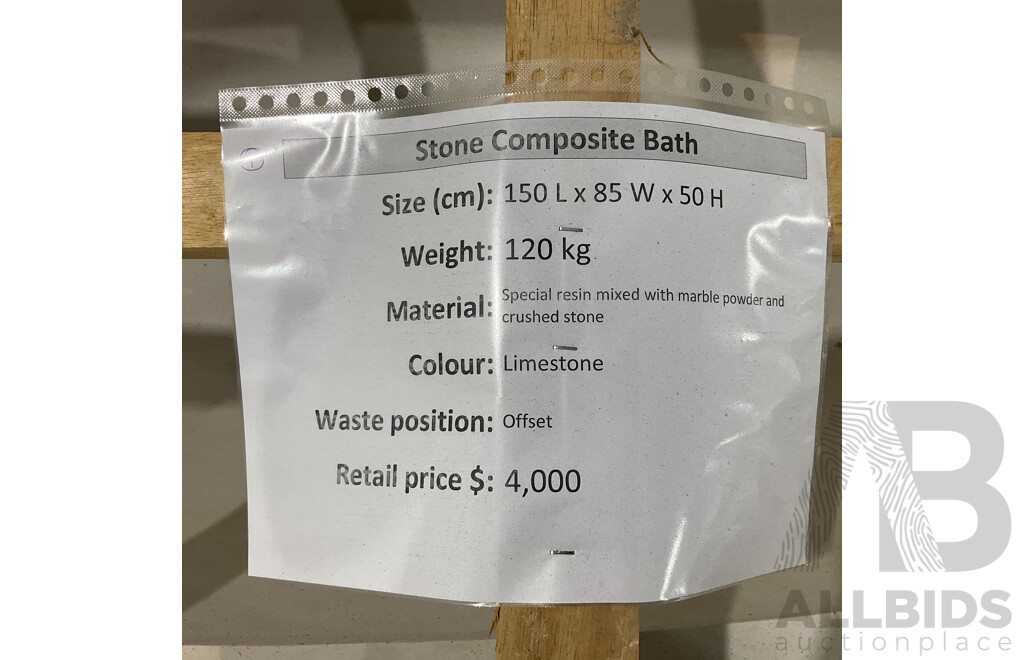 Stone Composite Bath - Limestone (150L X 85W X 50H ) - ORP $4,000.00