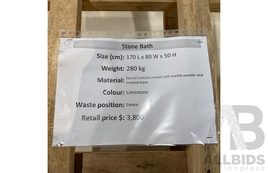Stone Composite Bath - Limestone (170L X 80W X 50H ) - ORP $3,800.00