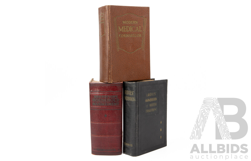 Wonderful Trio of Mid-Century Volumes - Ladies' Handbook of Home Treatment, Modern Medical Counsellor and Mrs Beeton's Household Management, Varied Publishers (1950s) (3)