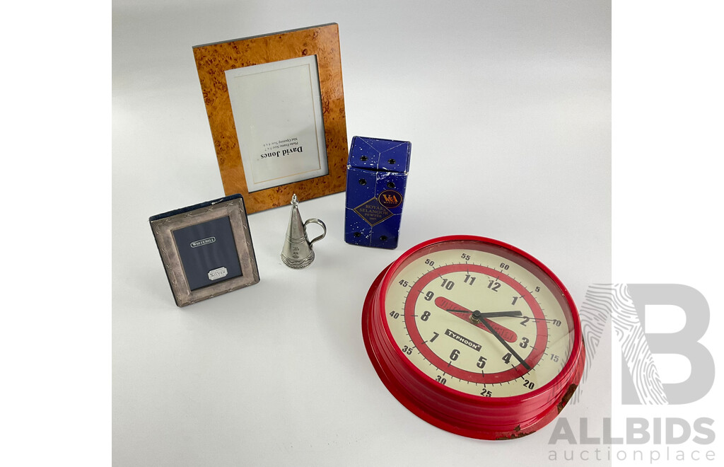 Whitehill Picture Frame with Sterling Silver Surround, Royal Selangor Pewter Candle Snuffer From V&A Museum, David Jones Picture Frame, Typhoon Vintage Kitchen Wall Clock