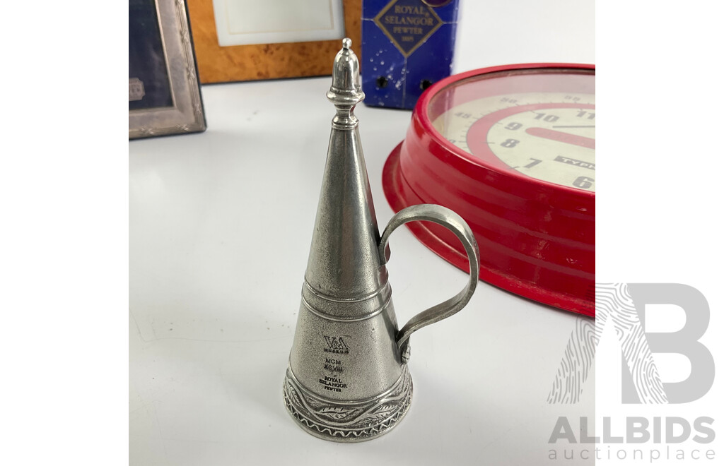 Whitehill Picture Frame with Sterling Silver Surround, Royal Selangor Pewter Candle Snuffer From V&A Museum, David Jones Picture Frame, Typhoon Vintage Kitchen Wall Clock