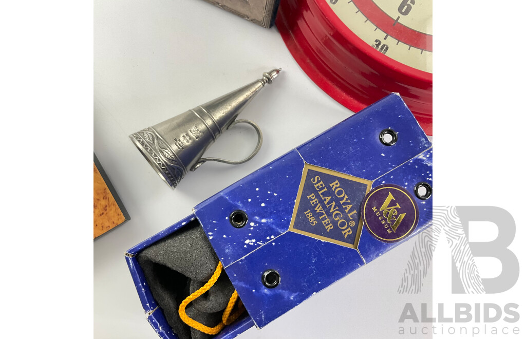 Whitehill Picture Frame with Sterling Silver Surround, Royal Selangor Pewter Candle Snuffer From V&A Museum, David Jones Picture Frame, Typhoon Vintage Kitchen Wall Clock