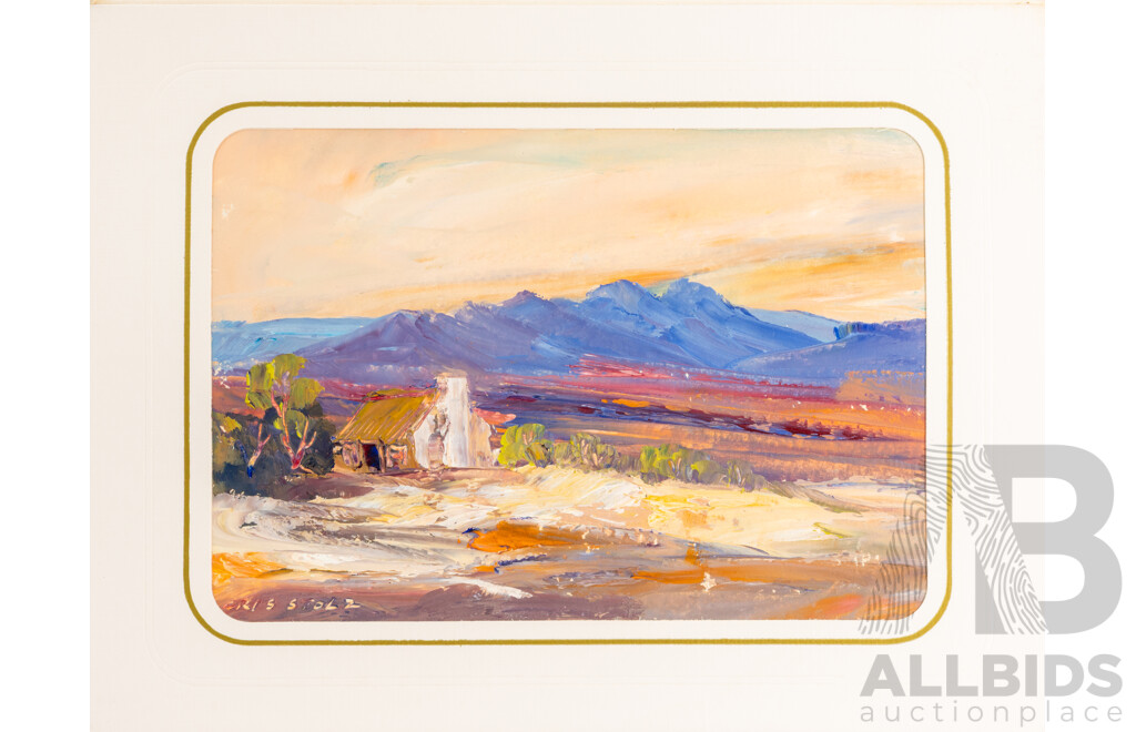 Cris Stolz (20th Century, Indigenous-Australian, Active 1970s), Lovely Collection of EIght Vintahe MIniature Landscapes, Oil on Card, 17 x 22 cm (with mat boards) (8)