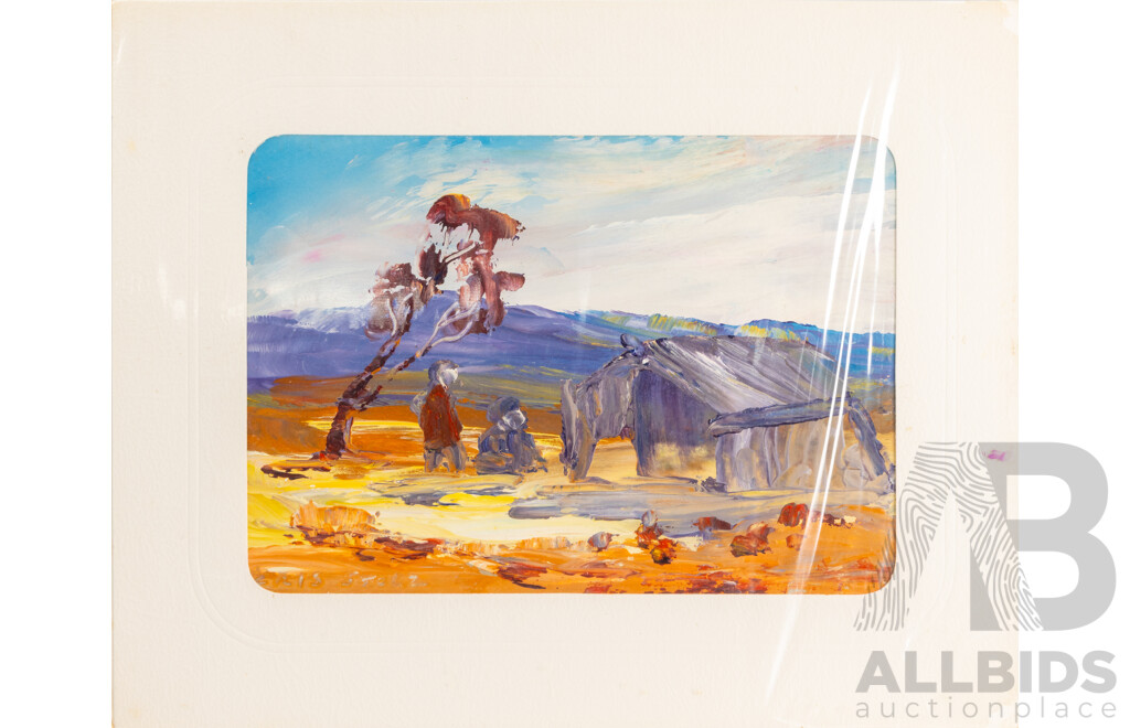 Cris Stolz (20th Century, Indigenous-Australian, Active 1970s), Lovely Collection of EIght Vintahe MIniature Landscapes, Oil on Card, 17 x 22 cm (with mat boards) (8)