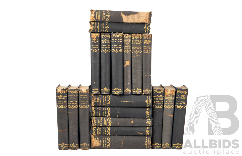 Nineteen Volume Set of Antique Charles Dickens Cloth Treated Hardback Classic Novels, Published Between 1908-1925, (19)