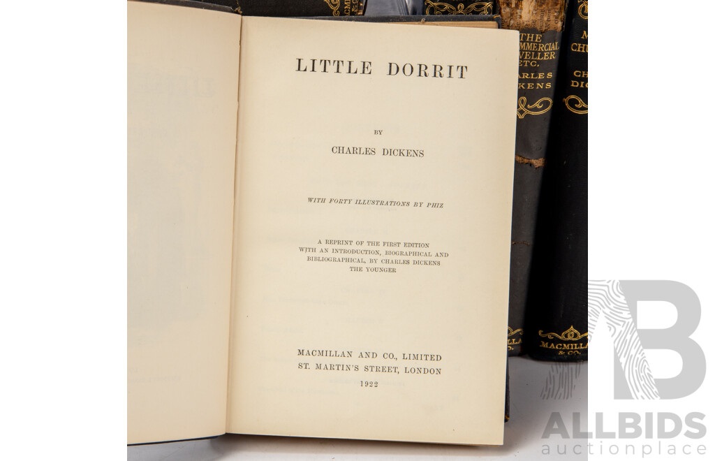 Nineteen Volume Set of Antique Charles Dickens Cloth Treated Hardback Classic Novels, Published Between 1908-1925, (19)