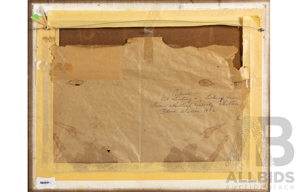 M.Greentree, (20th Century, Working c1980s), Looking Down From Miller's Property, Milton Flood Waters (1984), Lovely Original Oil on Board, 40 x 50 cm (frame)