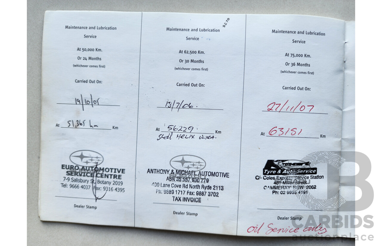 9/2004 Subaru Liberty GT MY05 4d Wagon White 2.0L