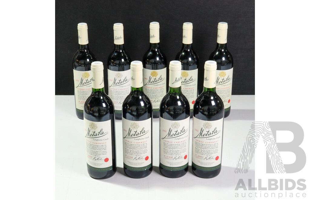 Nine Sealed 750ml Bottles Shiraz Cabernet 2002 Metala Langhorne Creek