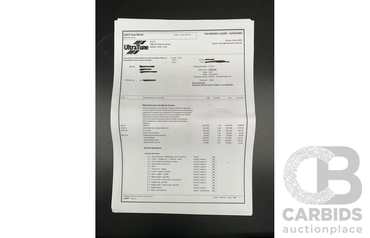 3/2012 Audi A6 3.0 TDi S-Line Quattro 4GL 4d Sedan Dakota Grey Metallic Turbo Diesel V6 3.0L