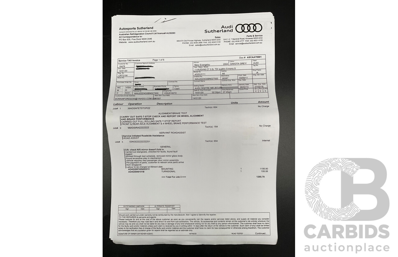 3/2012 Audi A6 3.0 TDi S-Line Quattro 4GL 4d Sedan Dakota Grey Metallic Turbo Diesel V6 3.0L