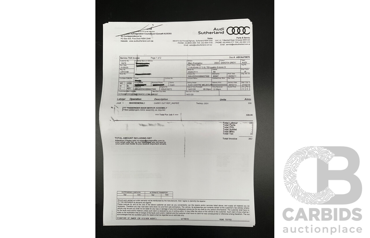 3/2012 Audi A6 3.0 TDi S-Line Quattro 4GL 4d Sedan Dakota Grey Metallic Turbo Diesel V6 3.0L