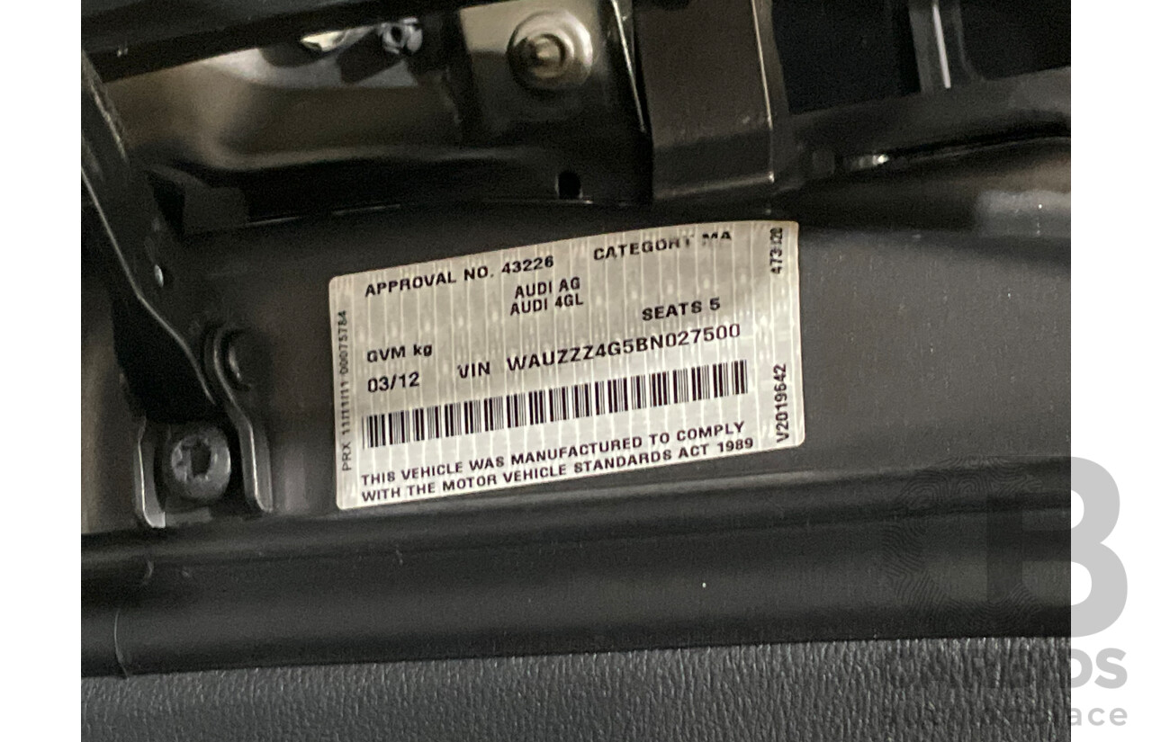 3/2012 Audi A6 3.0 TDi S-Line Quattro 4GL 4d Sedan Dakota Grey Metallic Turbo Diesel V6 3.0L