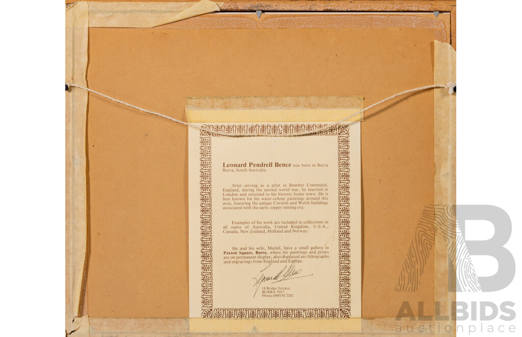 Leonard Pendrell Bence, (20th Century, Australian, 1923-1922), Hampton Cottage, Burra, Quality Colour Photograph of Bence's Original Watercolour, 33 x 38.5 cm (frame)