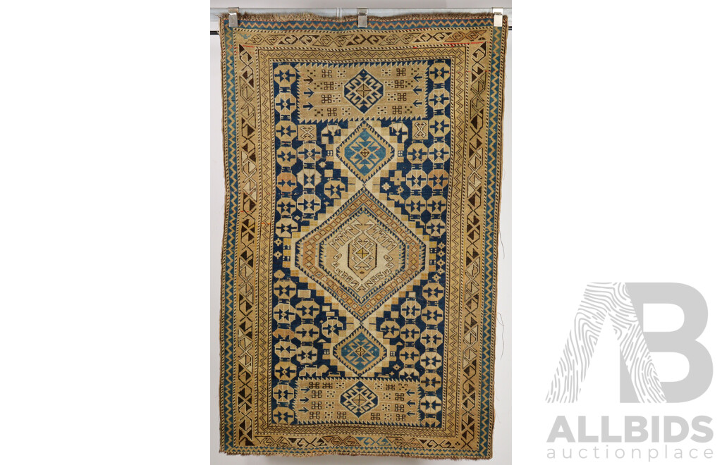Vintage Hand Knotted Anatolian Wool Rug with Geometric Design